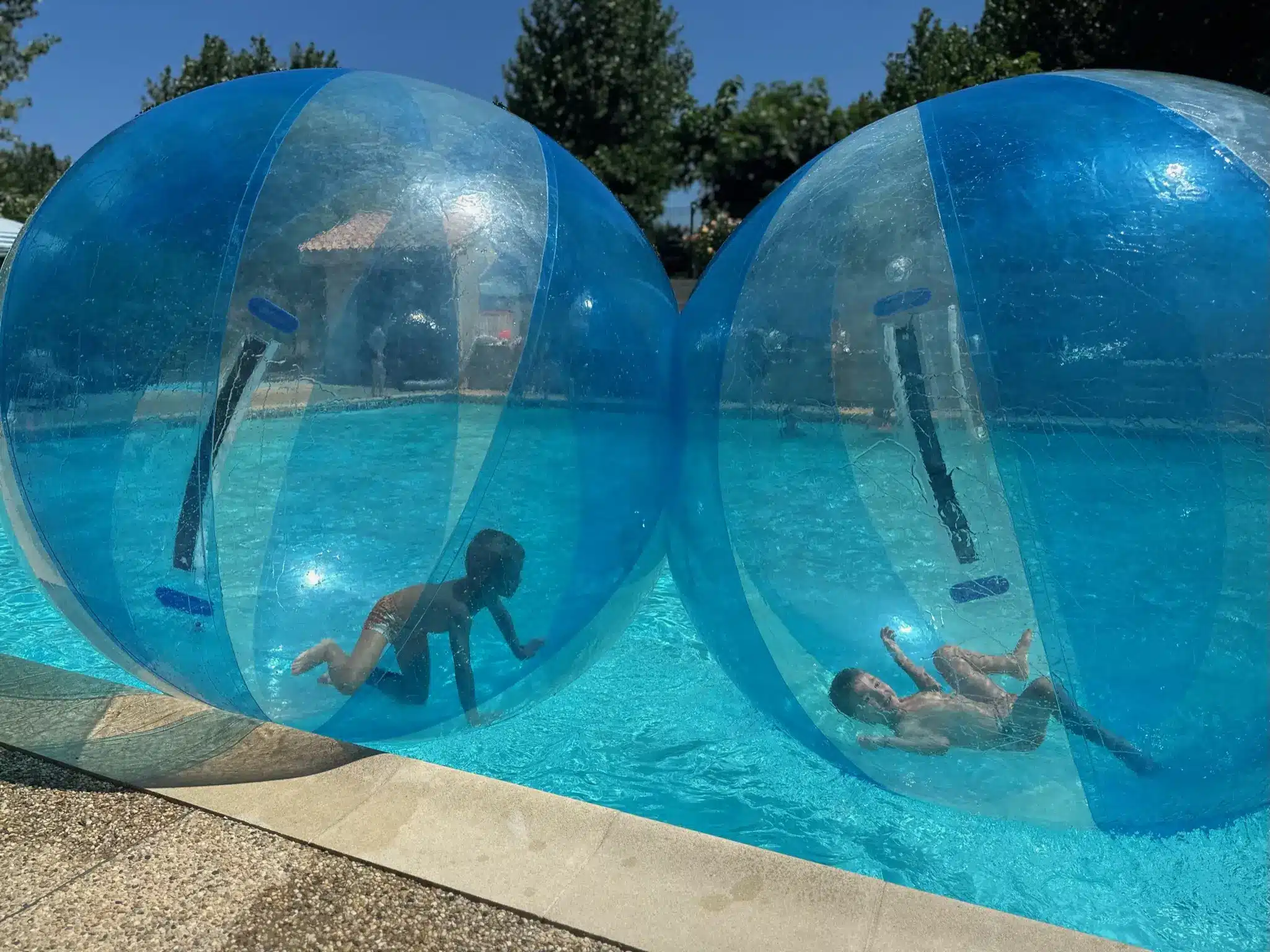waterball aquatic activity swimming pool children campsite pays basque